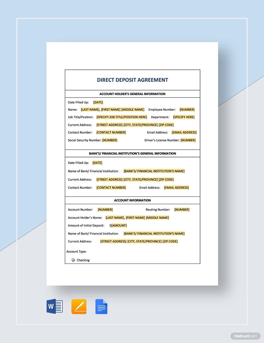 Direct Deposit Agreement Template