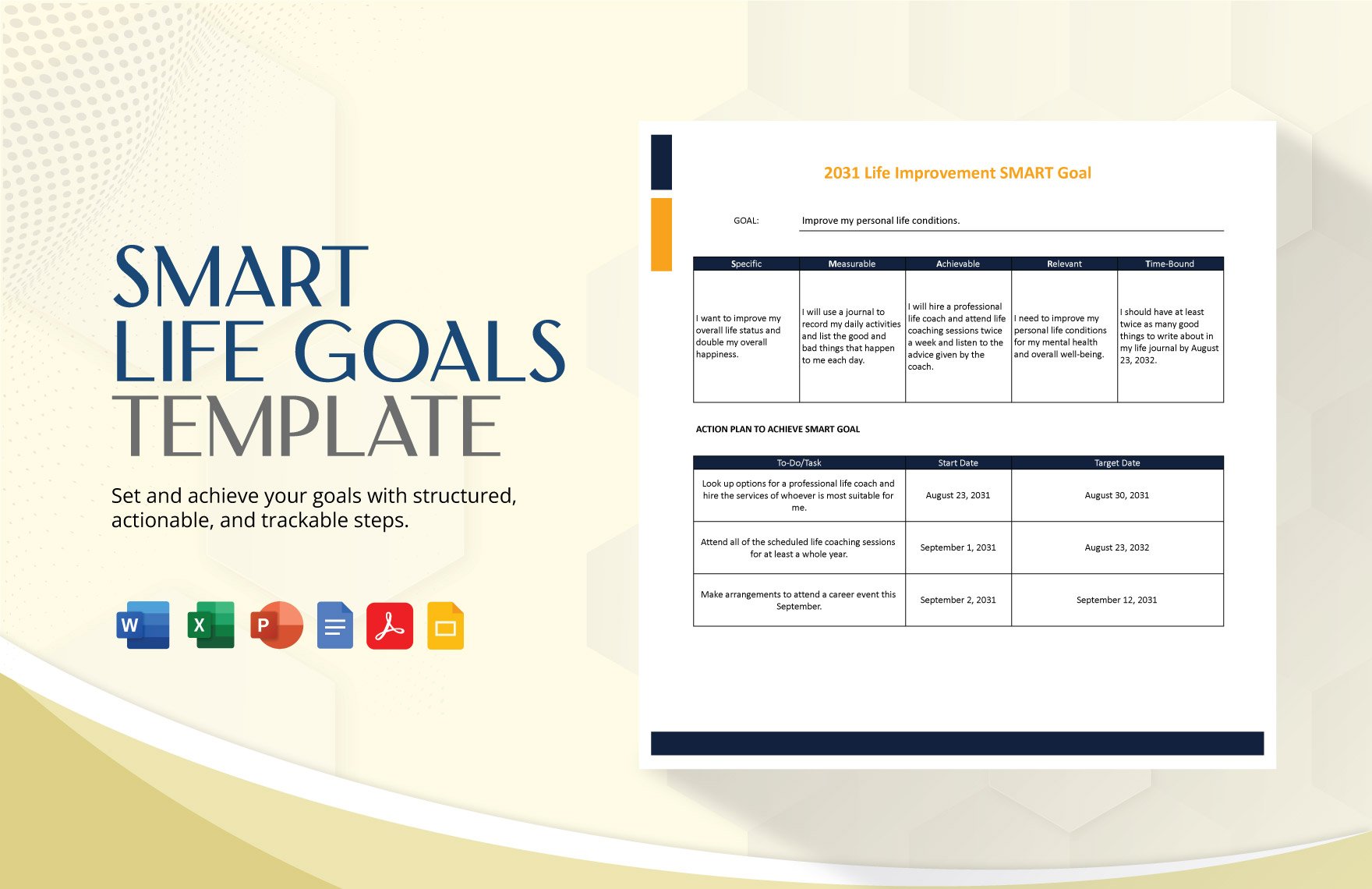Smart Life Goals Template in Word, Google Docs, Excel, PDF, PowerPoint, Google Slides