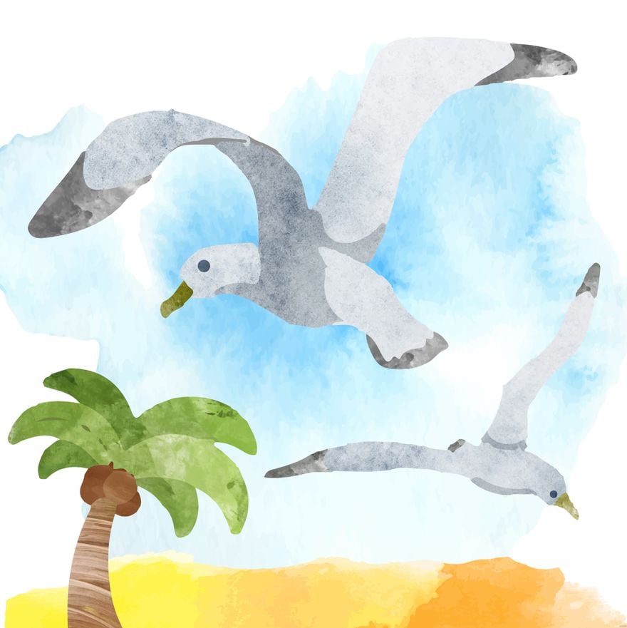 Watercolor Sea Birds Illustration in Illustrator, EPS, SVG, JPG, PNG