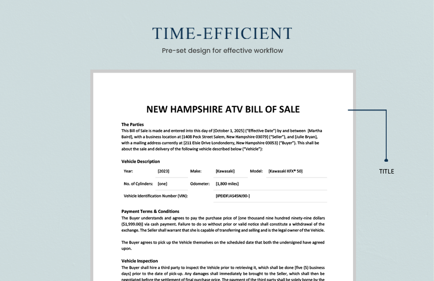 New Hampshire ATV Bill Of Sale Template