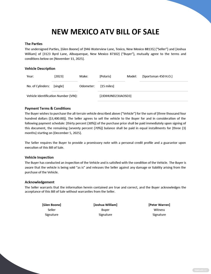 New Mexico Bill of Sale For Car Template Google Docs, Word, PDF