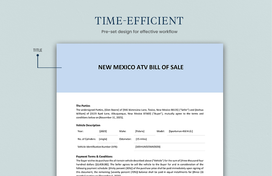 New Mexico ATV Bill Of Sale Template