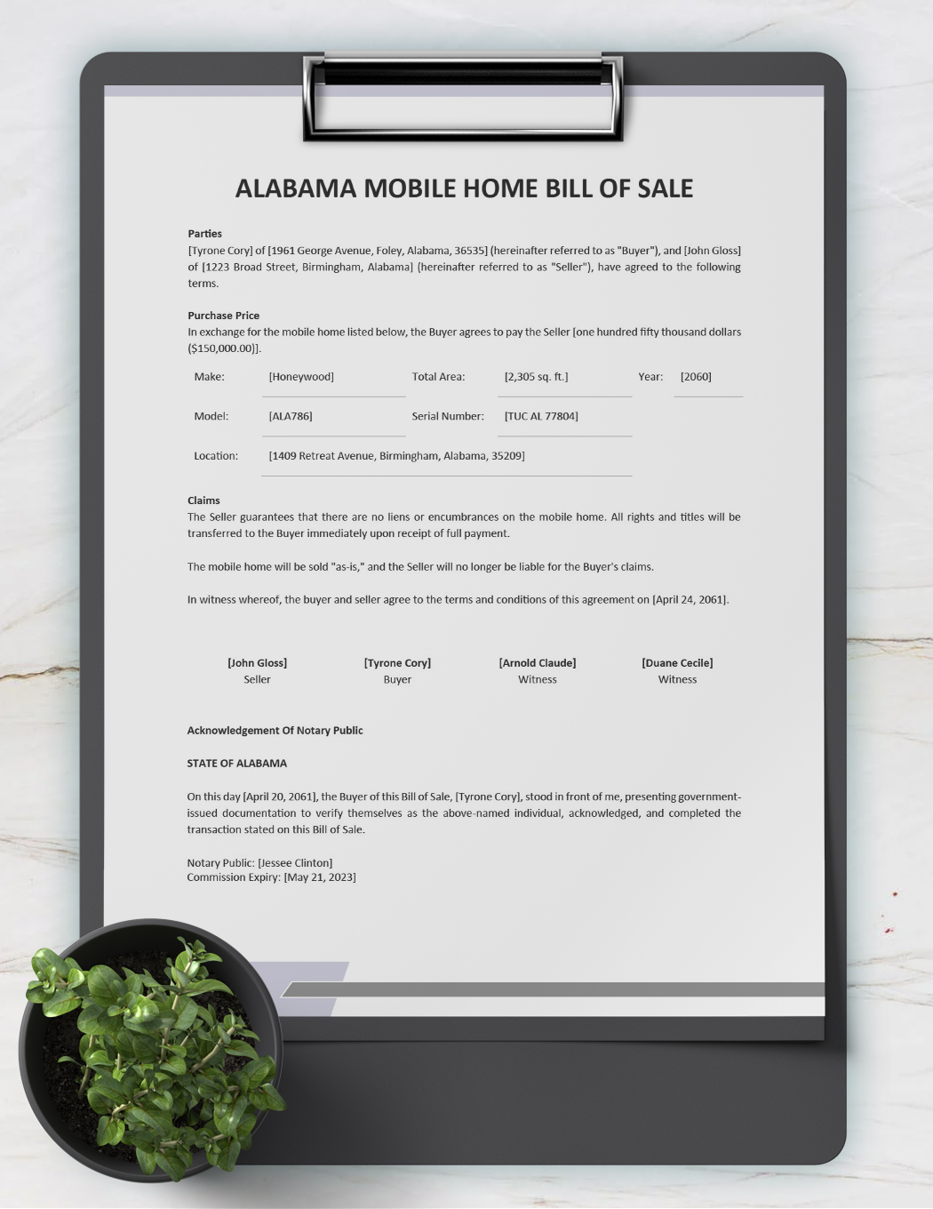 Alabama Mobile Home Bill Of Sale Template In MS Word Portable Documents GDocsLink Download