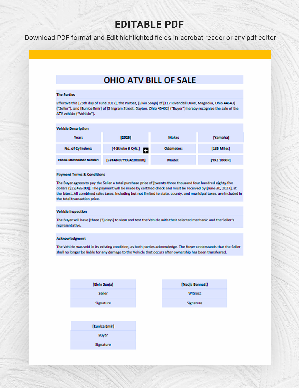 Ohio ATV Bill of Sale Template
