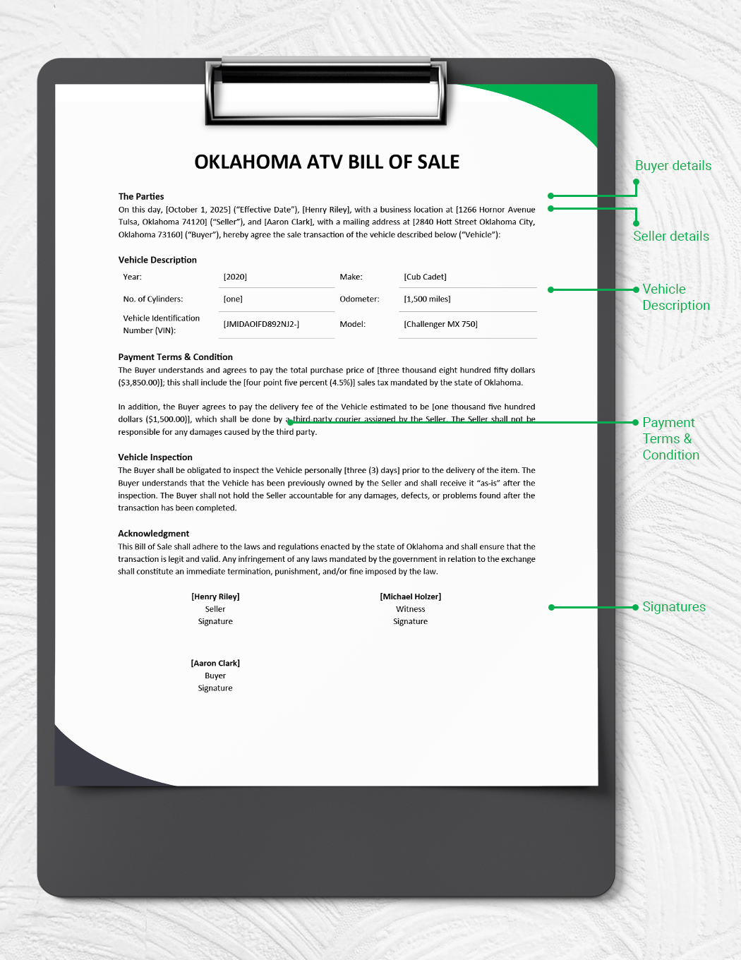 Free Oklahoma ATV Bill of Sale Form Template Download in Word, Google