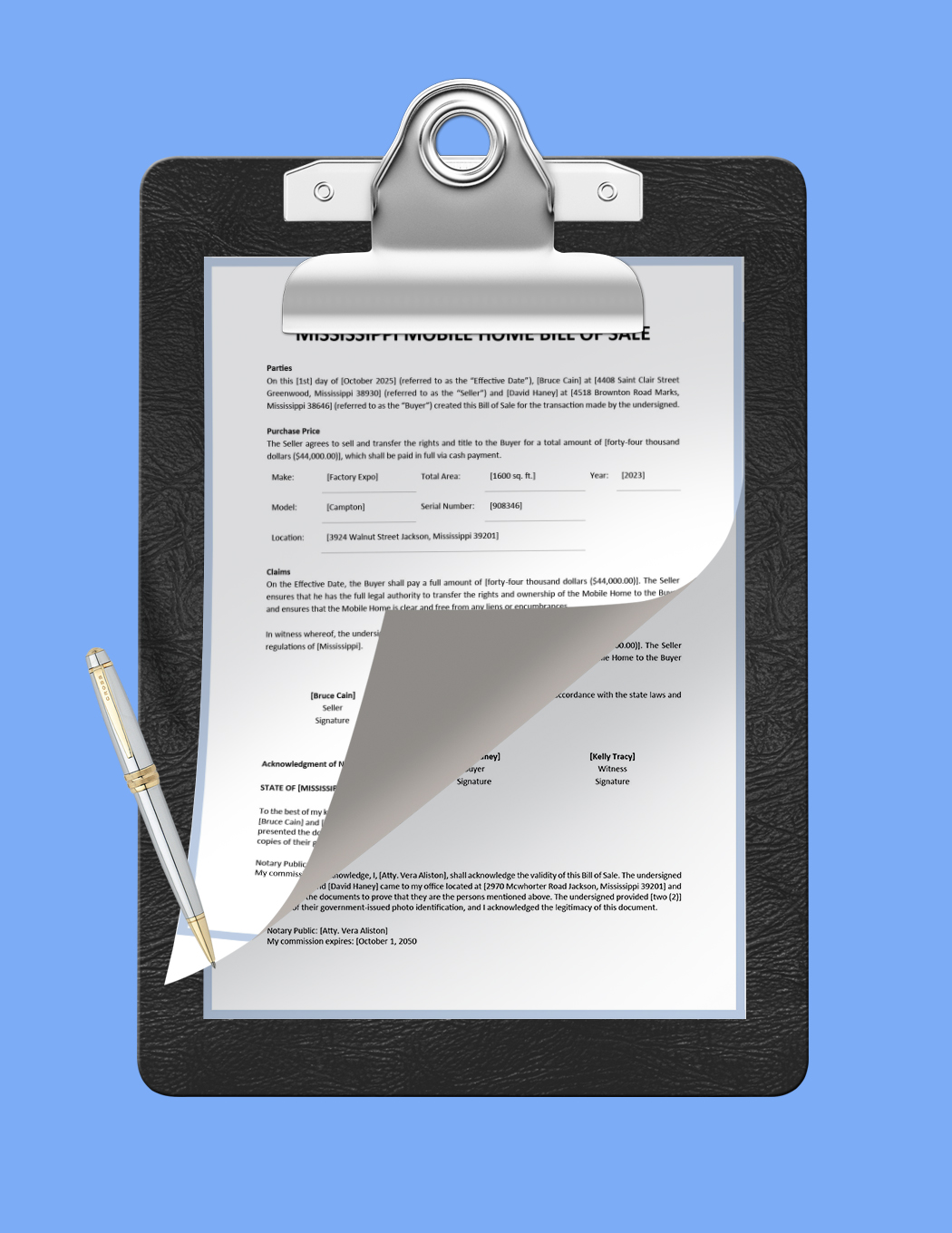 Mississippi Mobile Home Bill of Sale Template