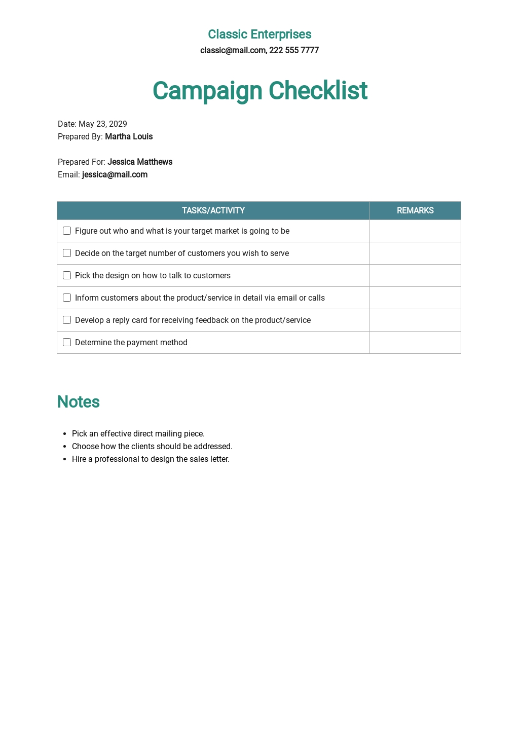 Google Docs Checklist Template Free