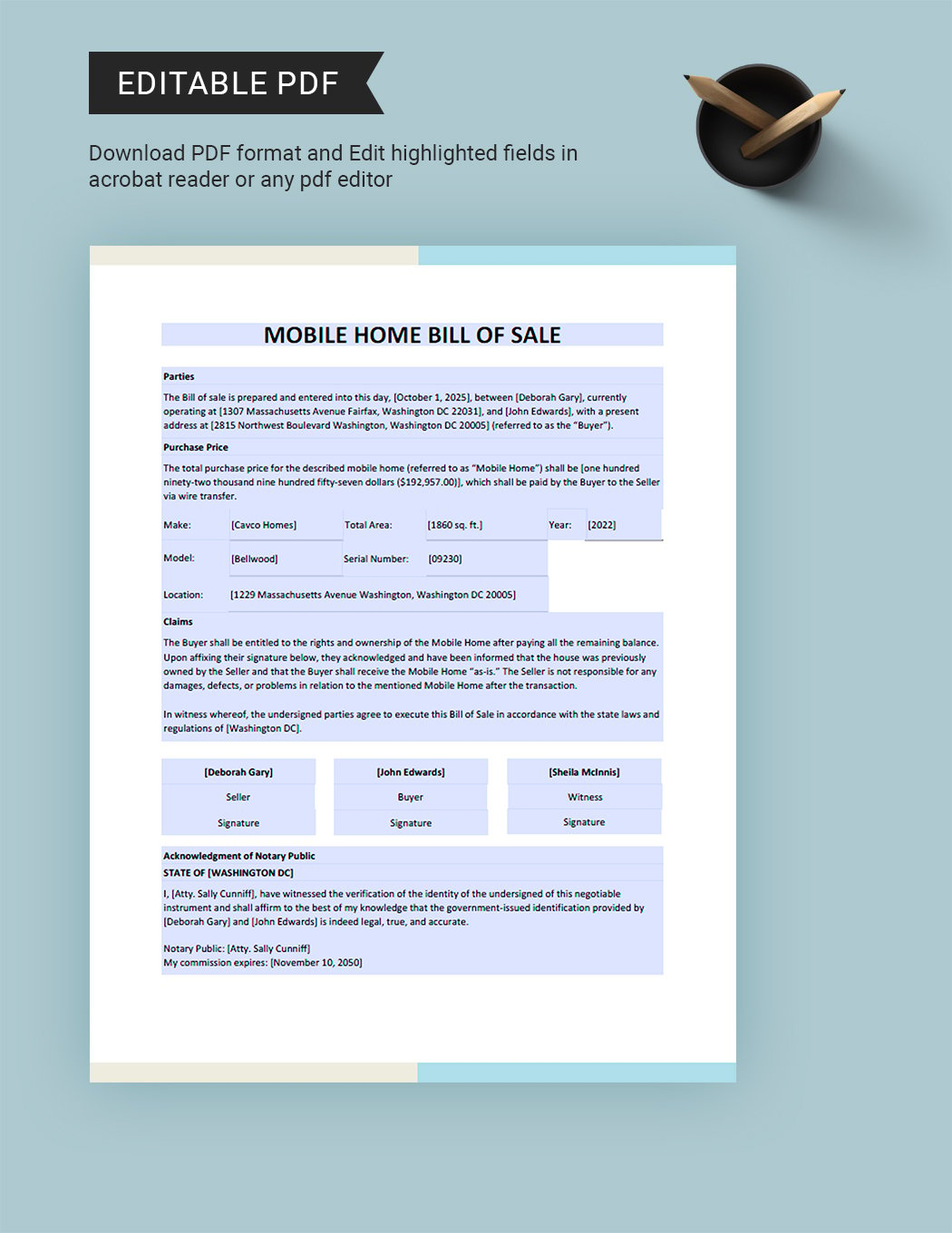 Mobile Home Bill of Sale Template