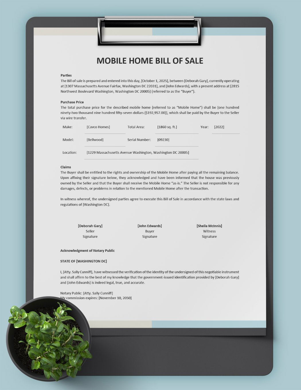 Mobile Home Bill of Sale Template