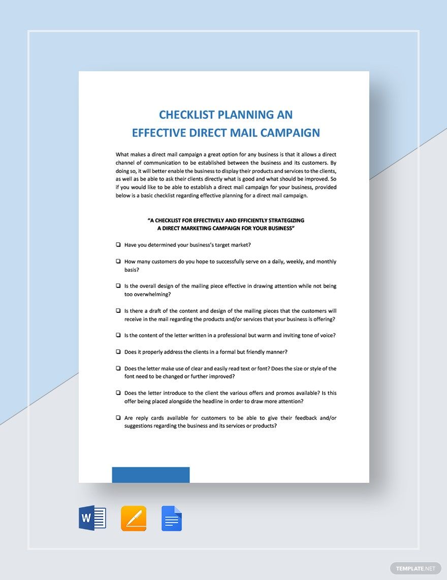Checklist Planning an Effective Direct Mail Campaign Template