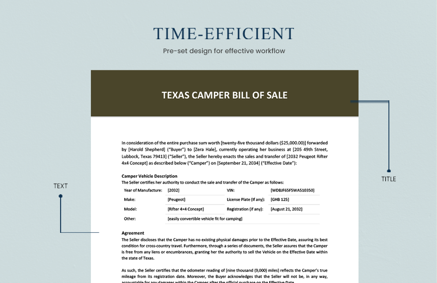 Texas Camper Bill Of Sale Template