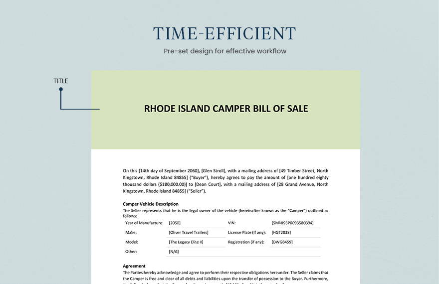 Rhode Island Camper Bill Of Sale Template
