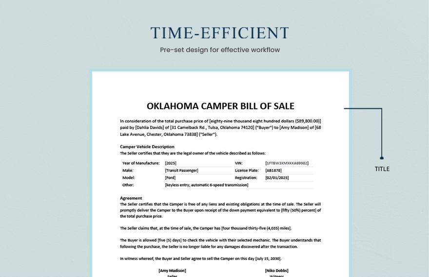 Oklahoma Camper Bill Of Sale Template