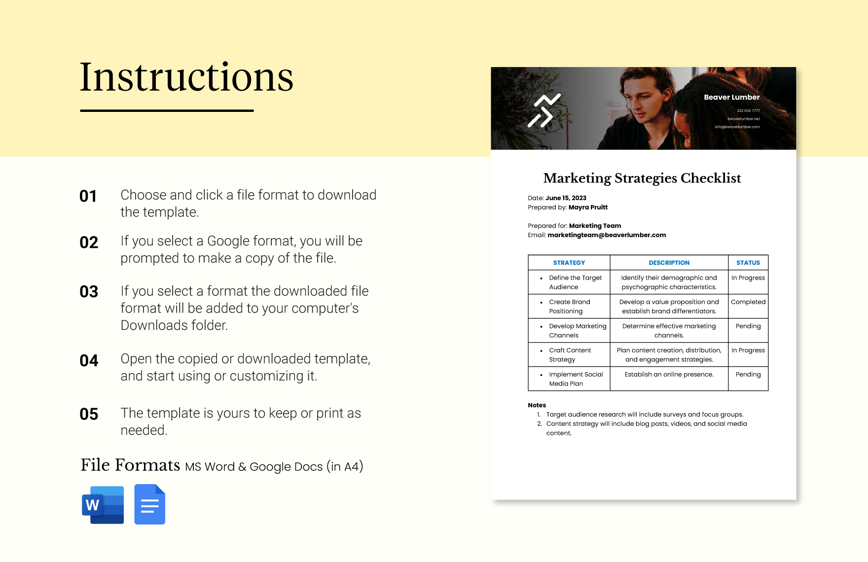 Marketing Strategies Checklist Template