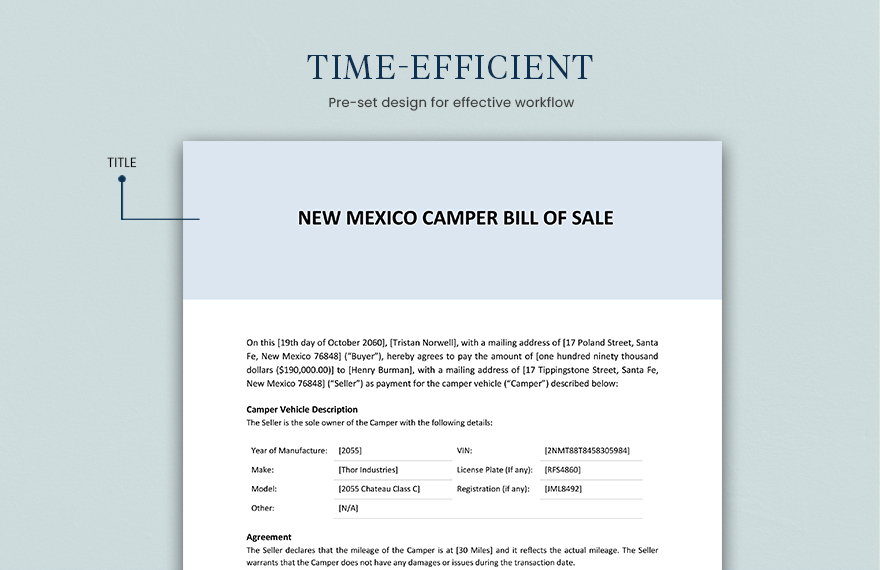 New Mexico Camper Bill Of Sale Template