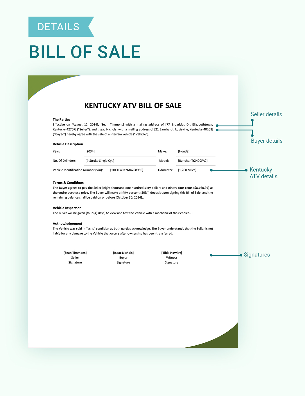 Kentucky ATV Bill Of Sale Template