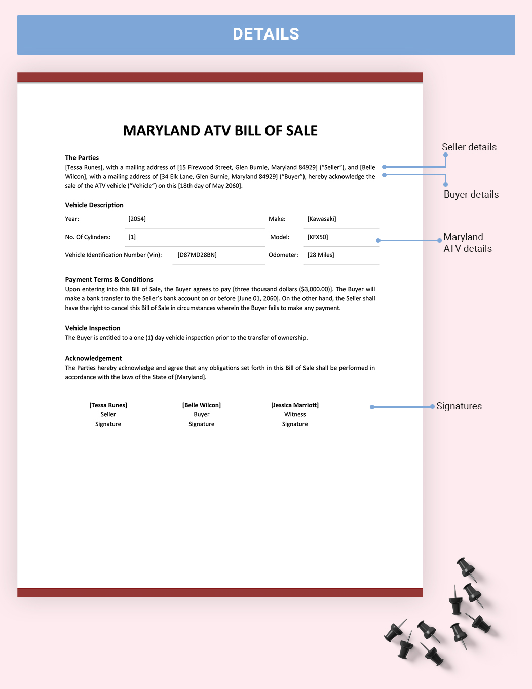 Maryland ATV Bill Of Sale Template