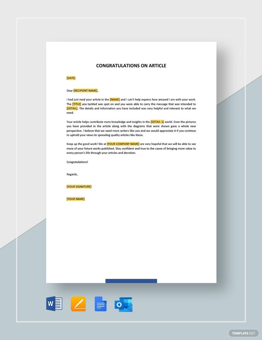 Congratulations on Article Template in Google Docs, Pages, Word, Outlook, PDF - Download | Template.net
