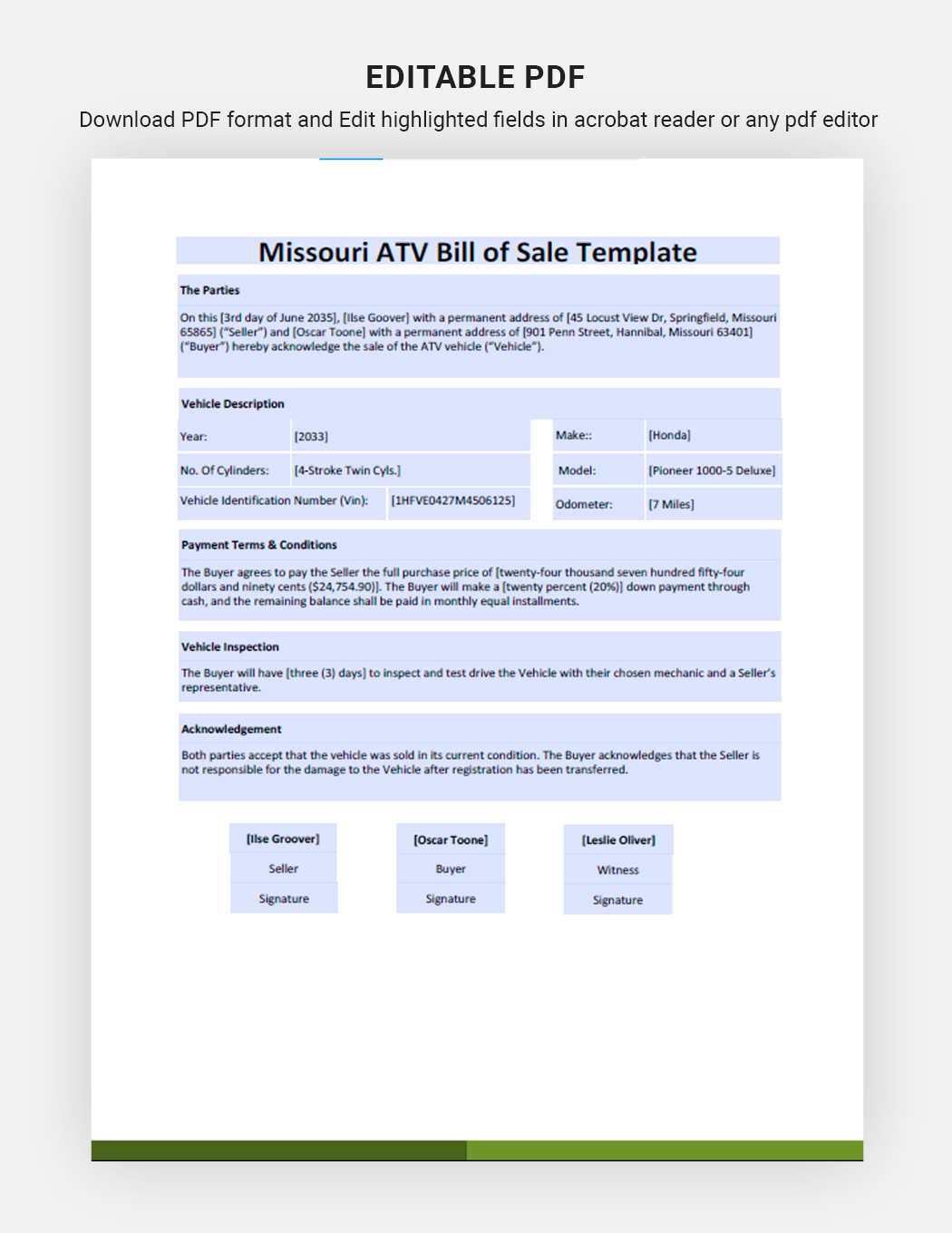 Missouri ATV Bill Of Sale Template