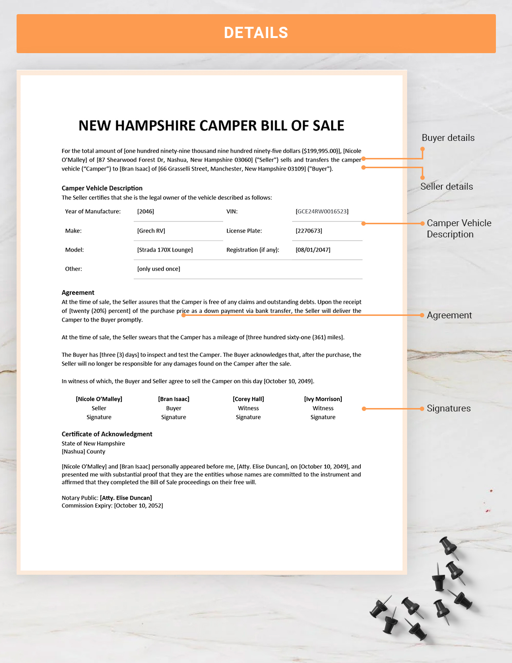 New Hampshire Camper Bill of Sale Template