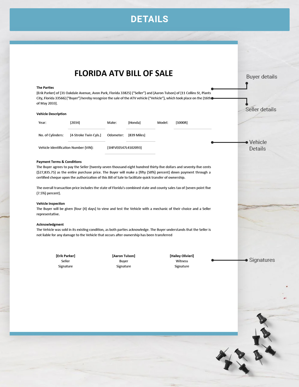 Florida ATV Bill of Sale Template