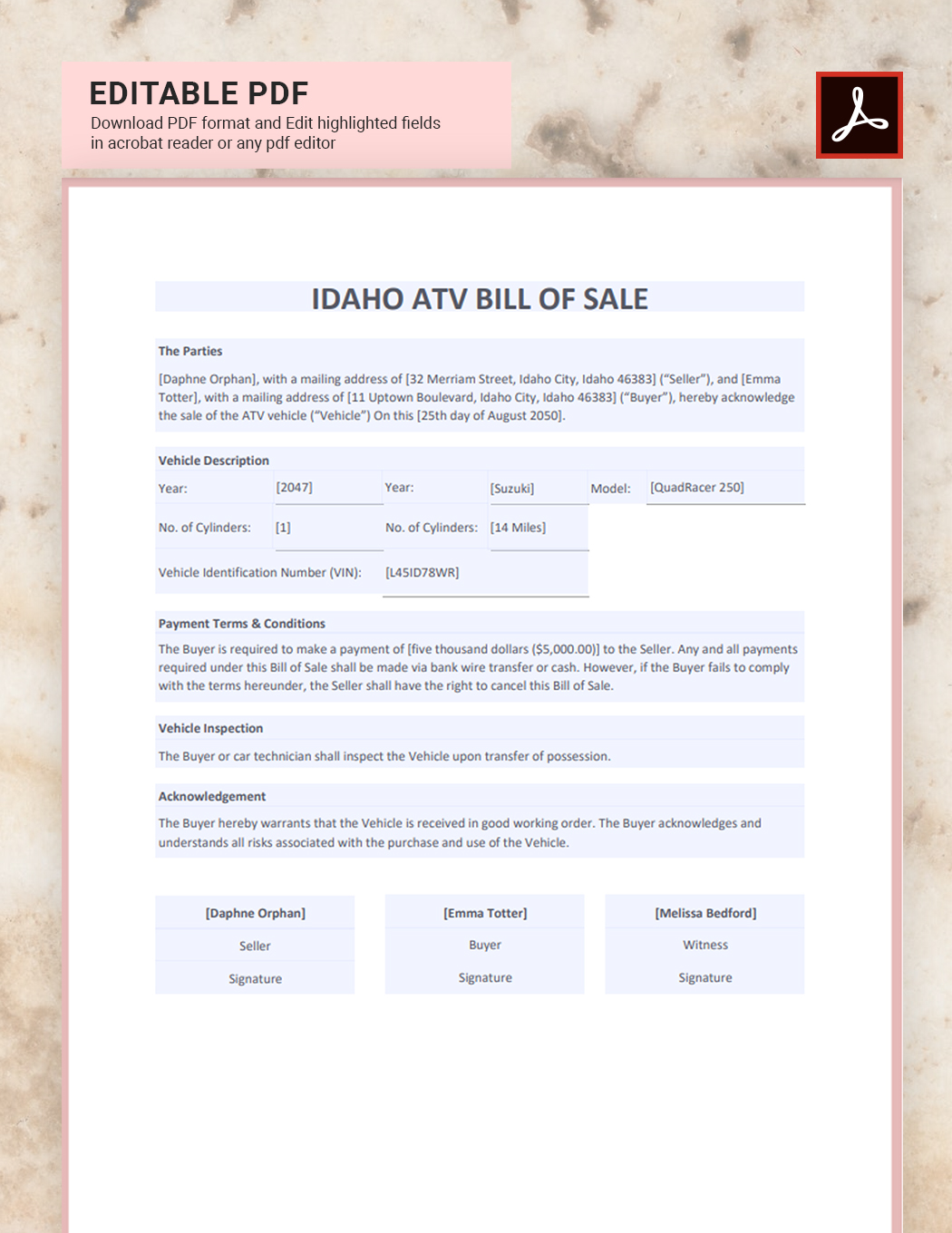 Idaho ATV Bill of Sale Template