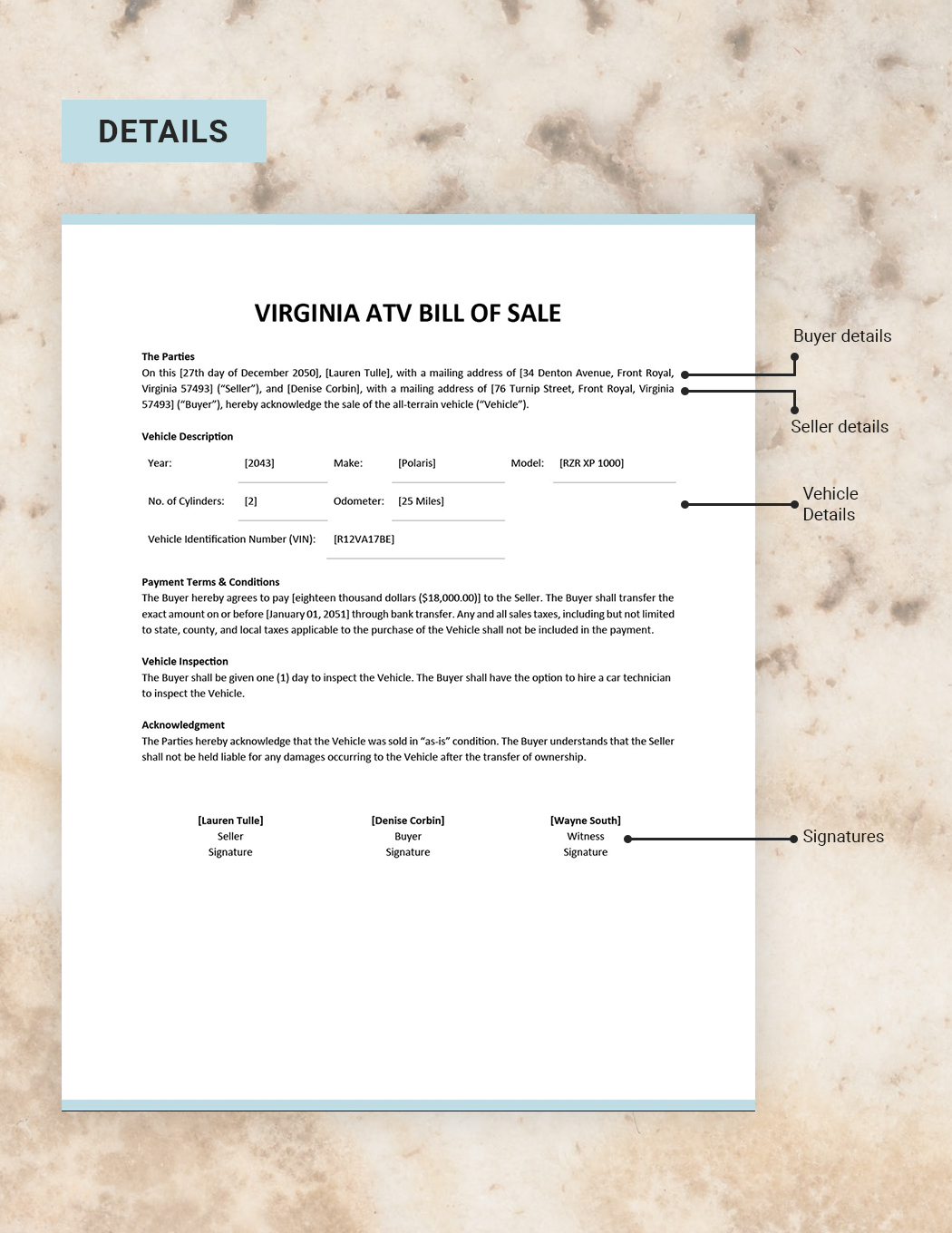 Virginia ATV Bill of Sale Template