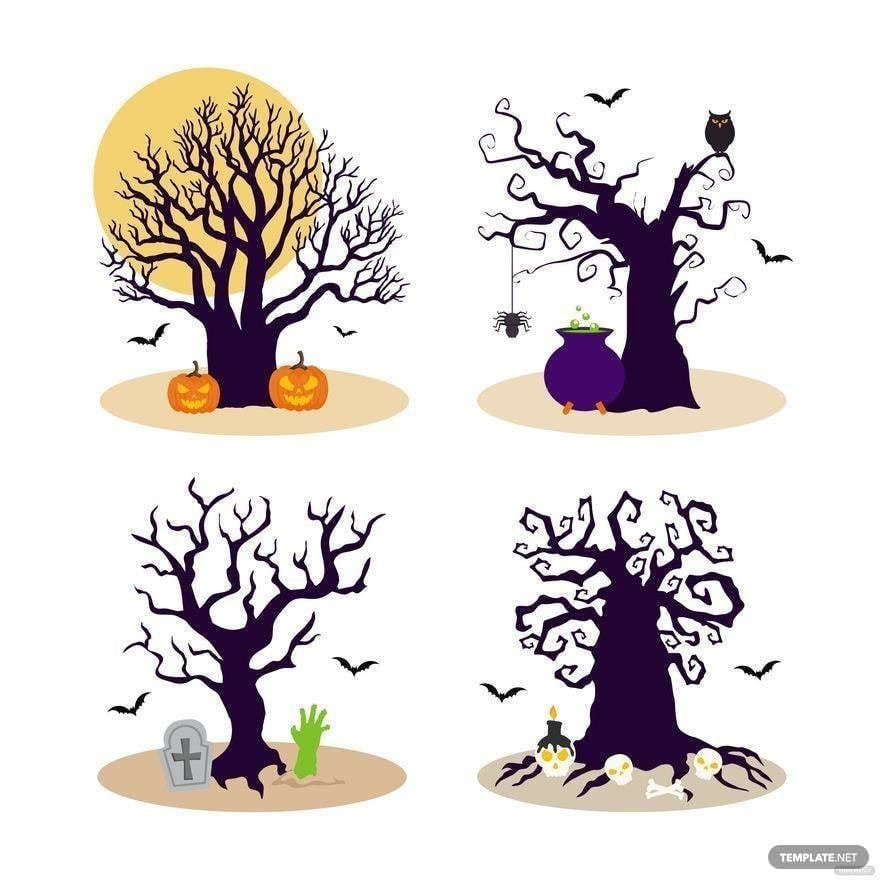 Halloween Tree Vector in Illustrator, EPS, SVG, JPG, PNG