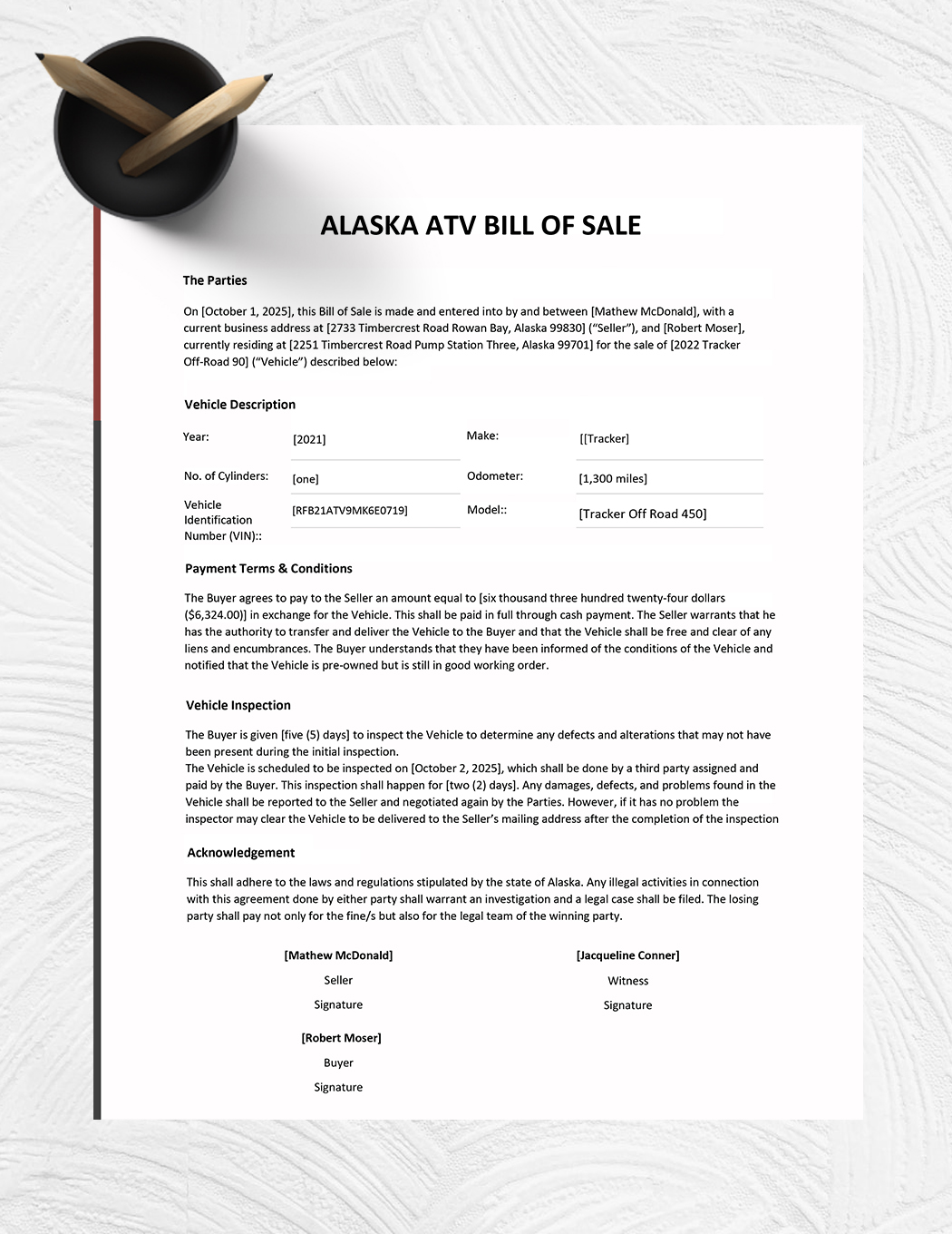 Alaska ATV Bill of Sale Template
