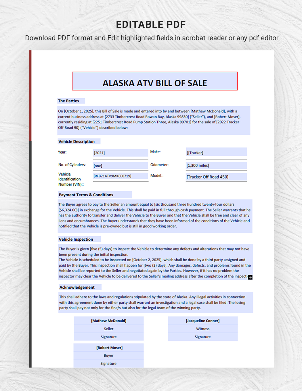 Alaska ATV Bill of Sale Template