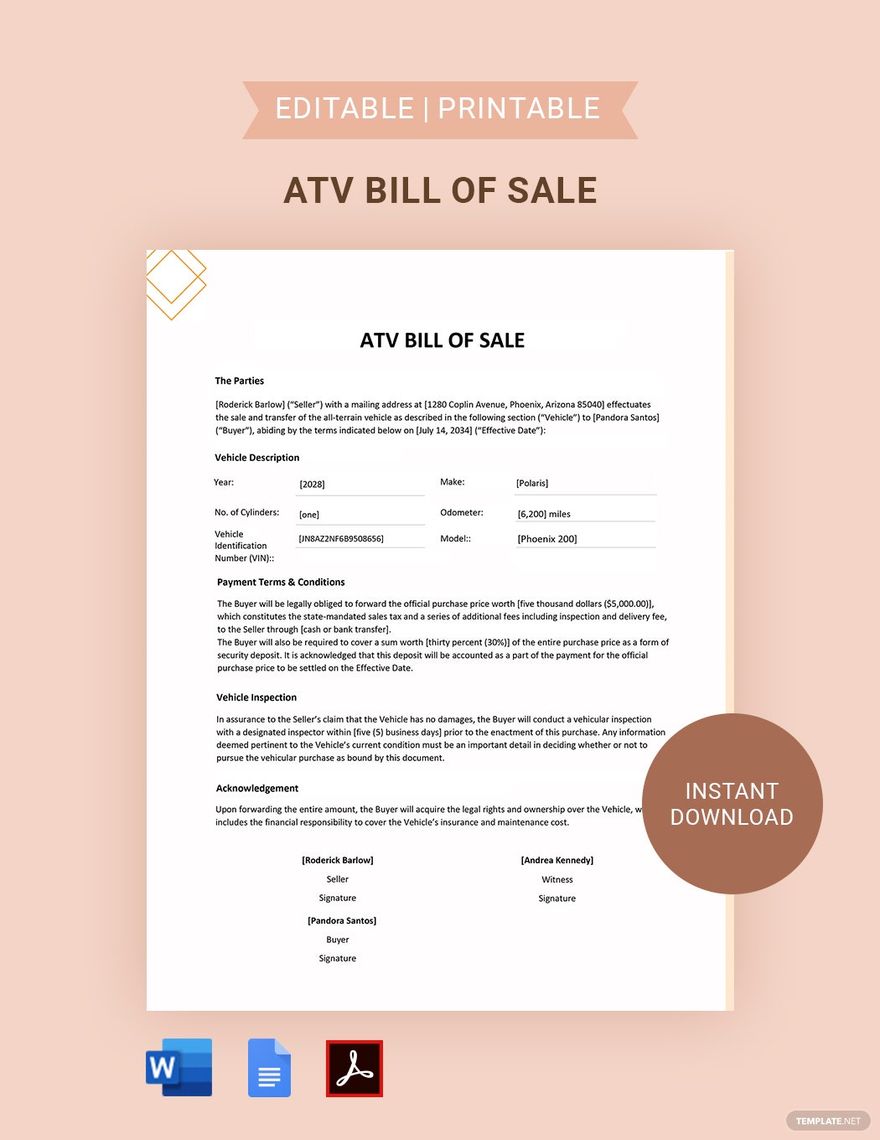 ATV Bill of Sale Template
