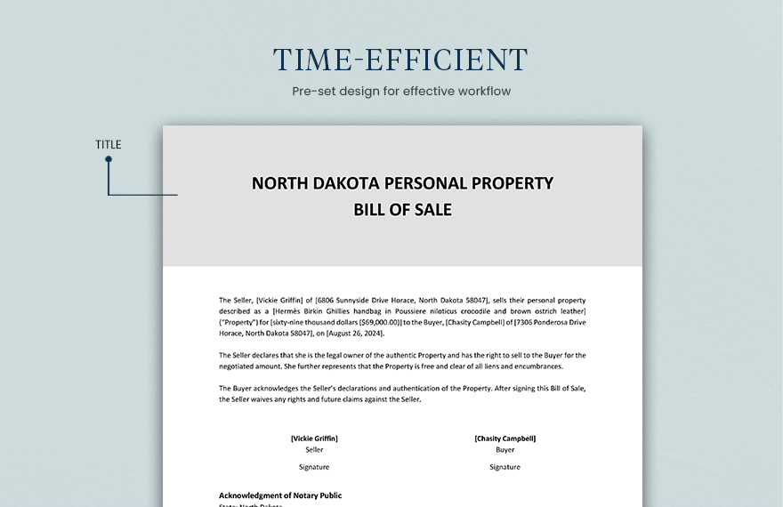 North Dakota Personal Property Bill Of Sale Template