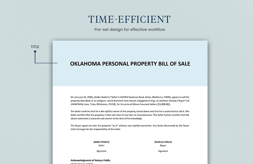 Oklahoma Personal Property Bill Of Sale Template