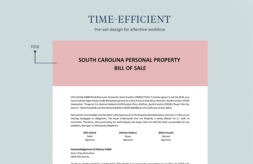 South Carolina Personal Property Bill Of Sale Template