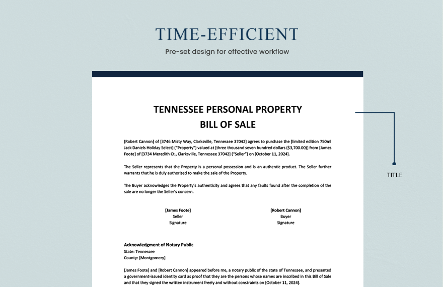 Tennessee Personal Property Bill Of Sale Template