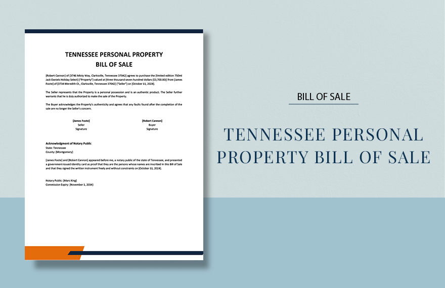 Tennessee Personal Property Bill Of Sale Template