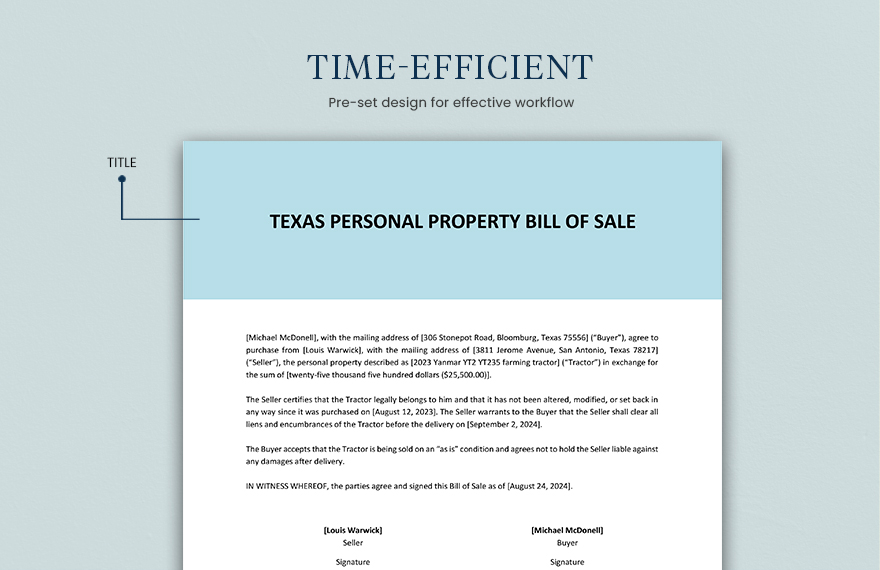 Texas Personal Property Bill Of Sale Template