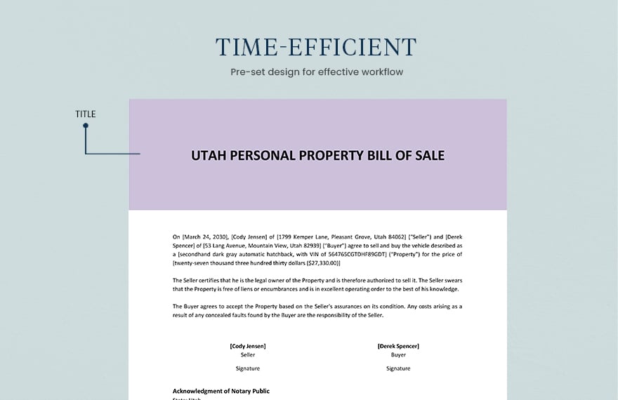 Utah Personal Property Bill Of Sale Template