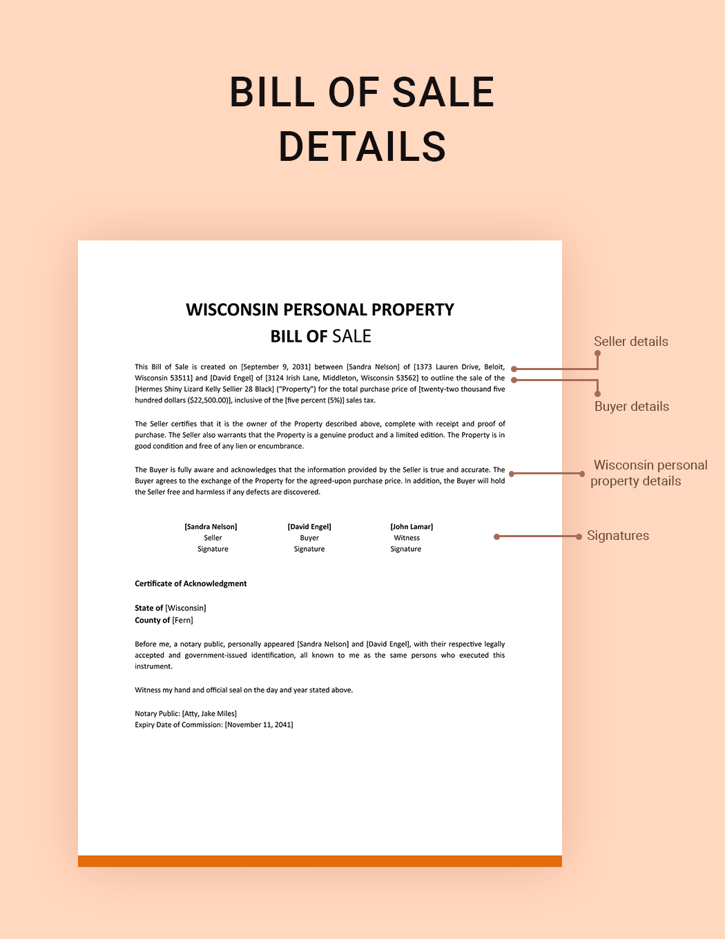 Wisconsin Personal Property Bill Of Sale Template