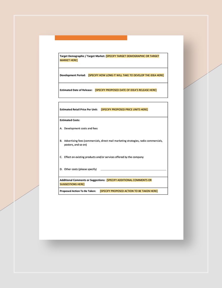 Worksheet New Product or Service Template