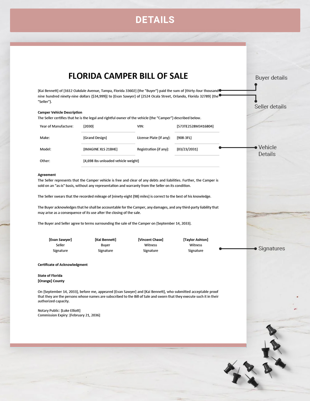 Florida Camper Bill of Sale Template