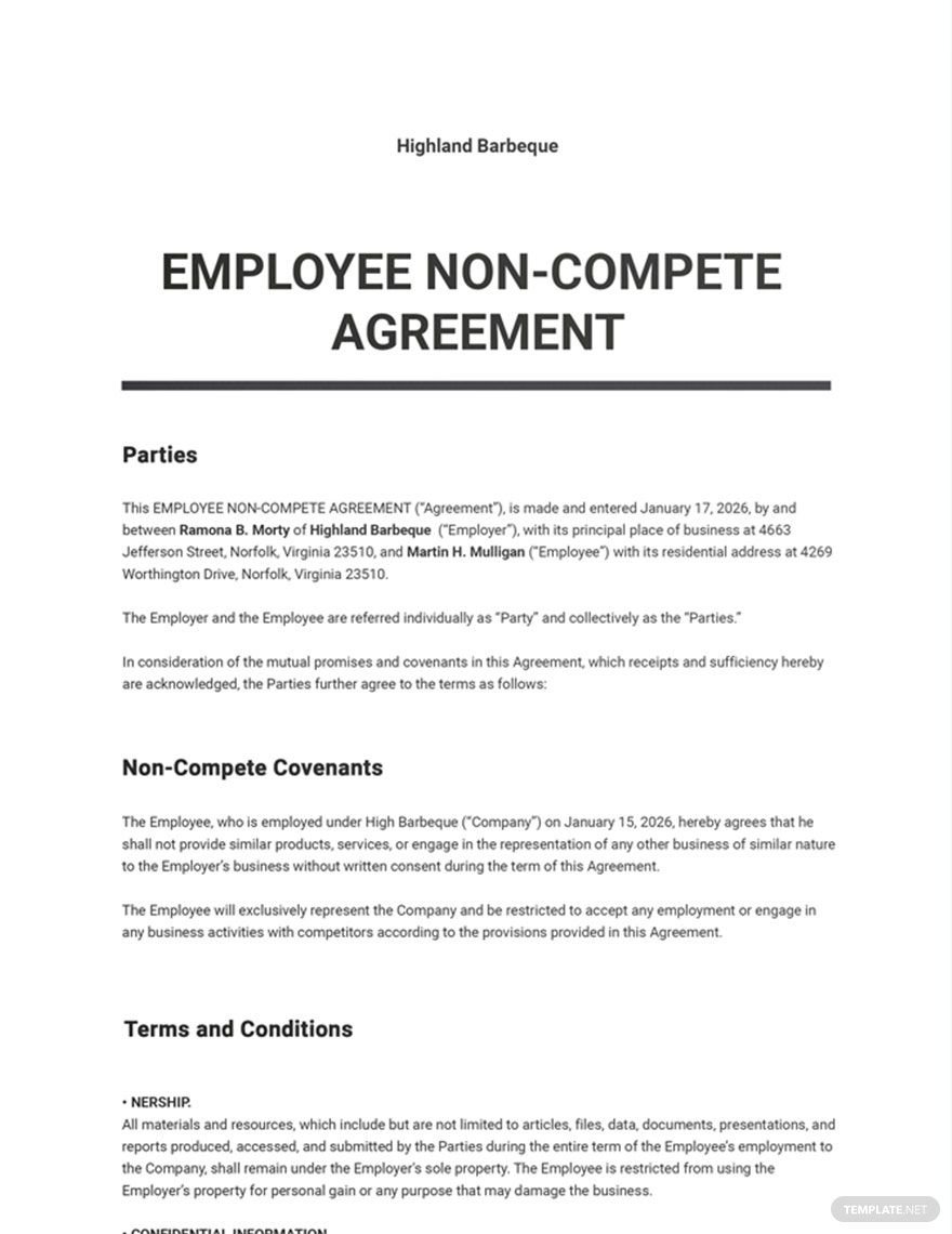 Employee Non-Compete Agreement Template