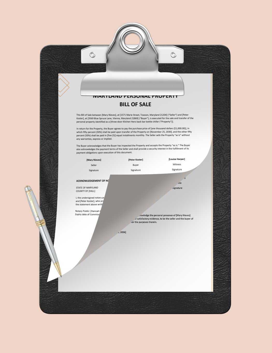 Maryland Personal Property Bill of Sale Form Template