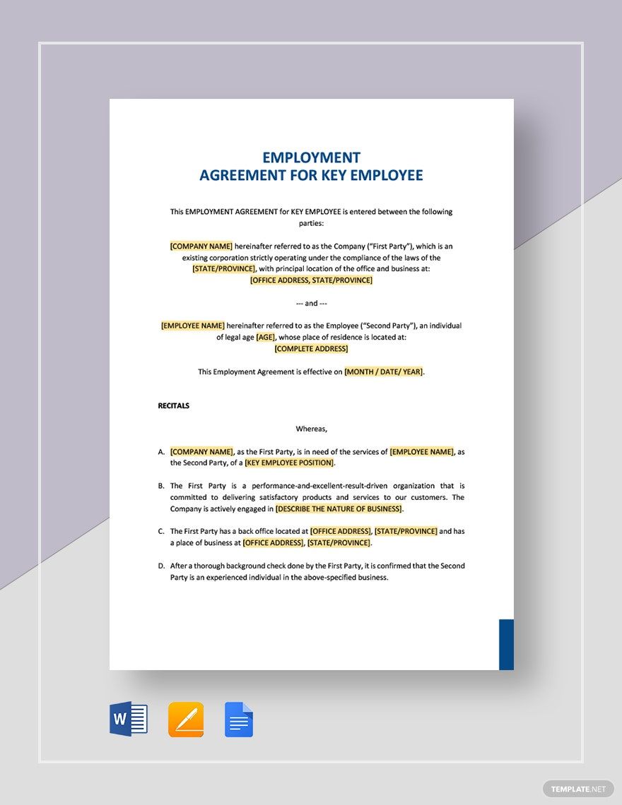 Employment Agreement Key Employee Template