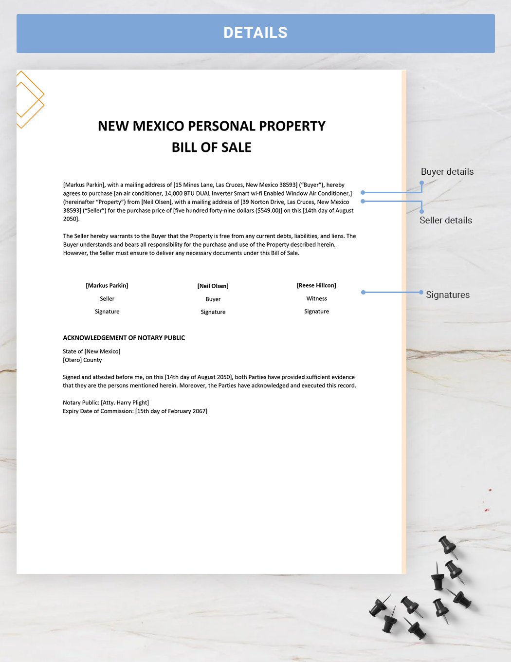 New Mexico Personal Property Bill of Sale Template