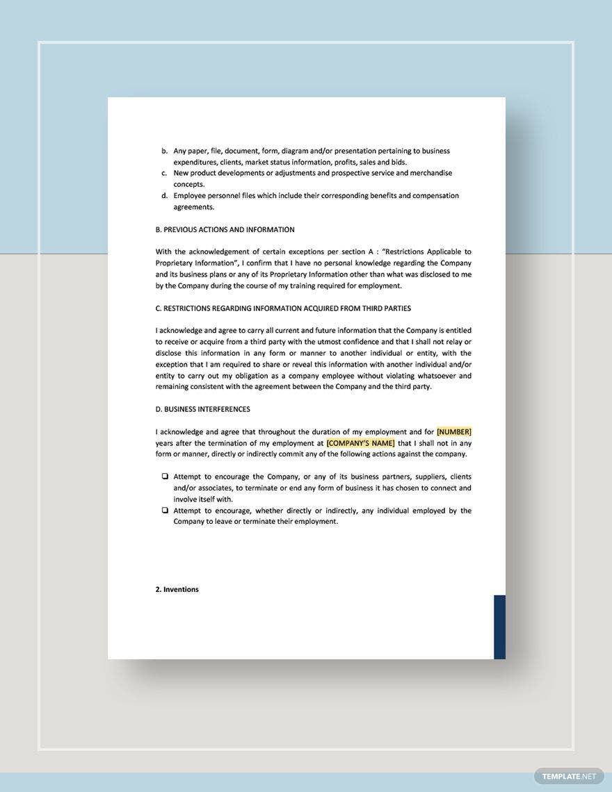 Proprietary Information and Inventions Agreement Template