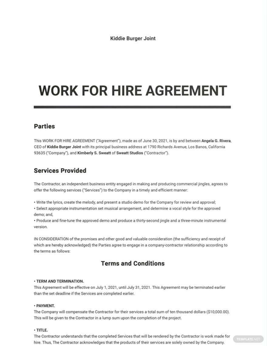 Work for Hire Agreement Template Google Docs Word Apple Pages