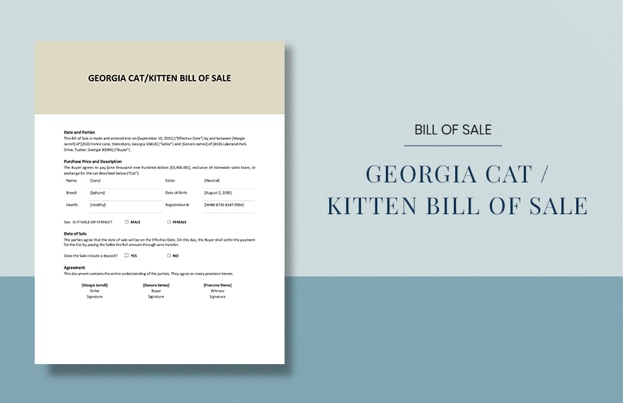 Georgia Cat / Kitten Bill Of Sale Template
