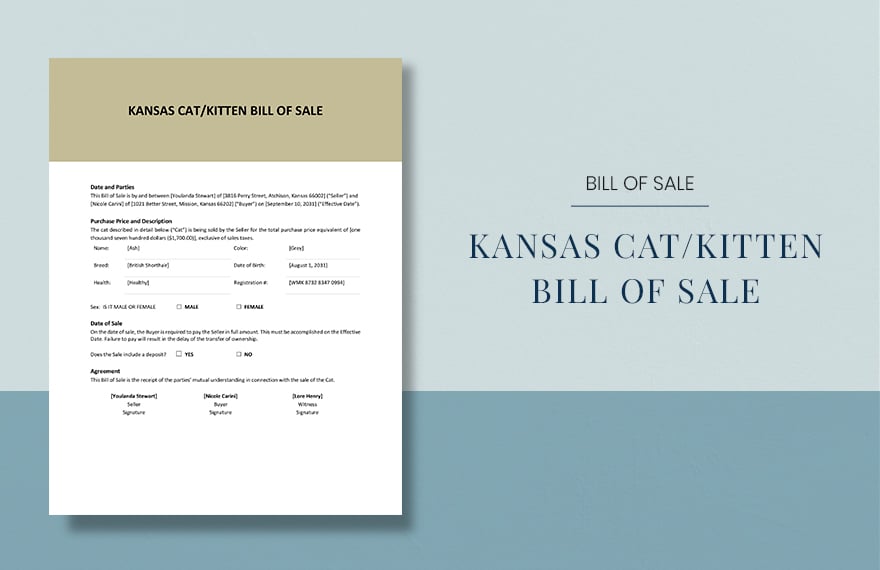 Kansas Cat / Kitten Bill of Sale Template