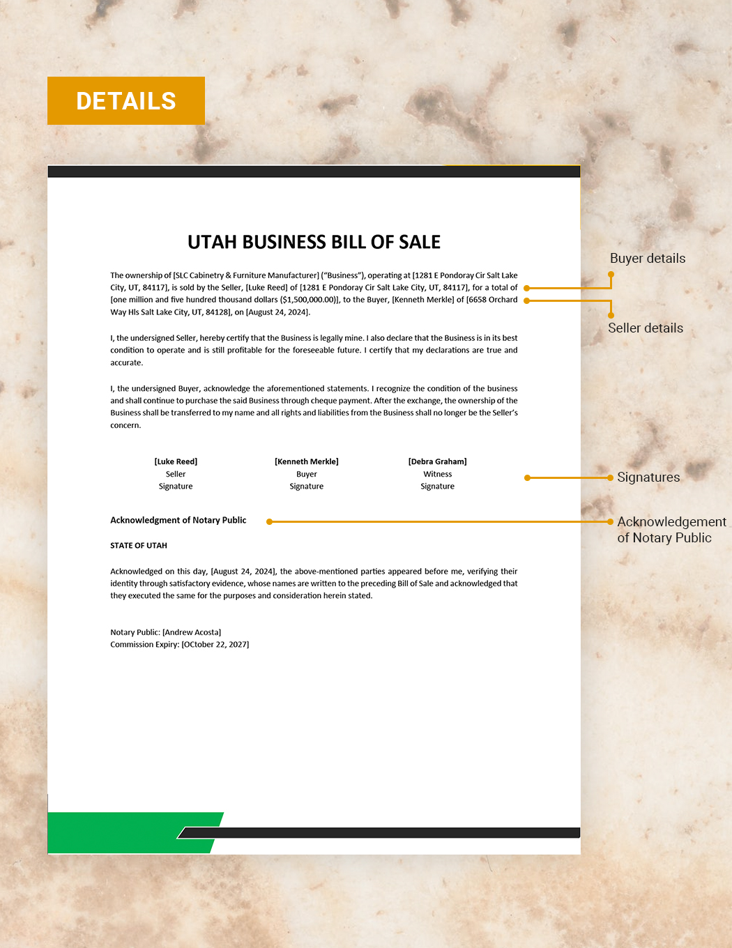 Utah Business Bill of Sale Template
